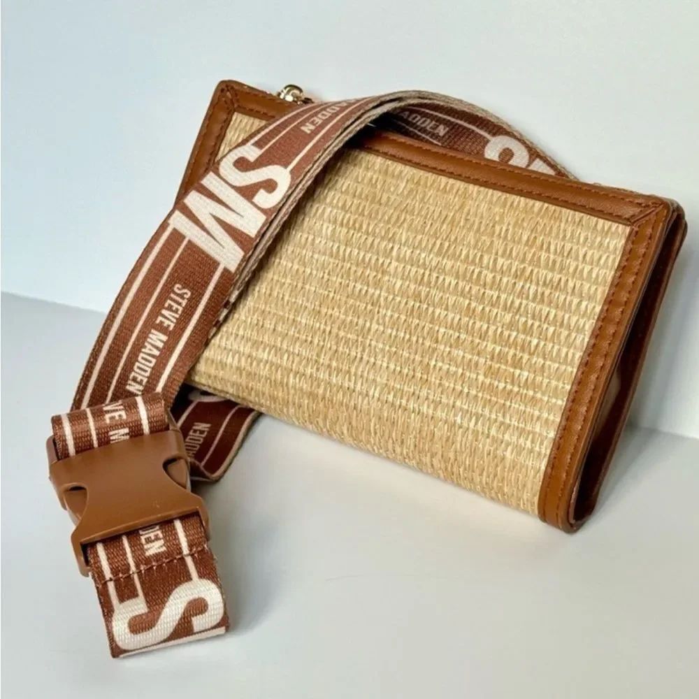 Steve Madden Tan and Brown Woven Crossbody or Waist Pouch Bag